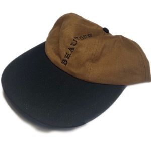 Vintage Beautour embroidered brown and black stitching long bill strap back hat
